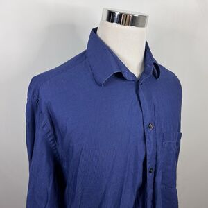 Pronto Uomo Firenze 17.5 36/37 Single Needle Dress Shirt Blue Herringbone Italy